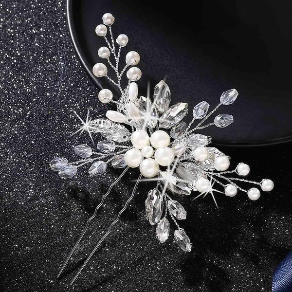 Latious Pearl Bride Wedding Hair Pins Silver Crystal Bridal Hair Clip Leaf Hair Piece Rhinestone Hair Accessories for Women and Girls