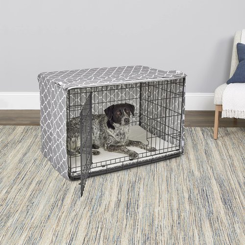 New World Pet Products Dog Crate Cover Featuring Teflon Fabric Protector, Dog Crate Cover Fits New World & Midwest 36-Inch Dog Crates, Light Gray Designer Pattern