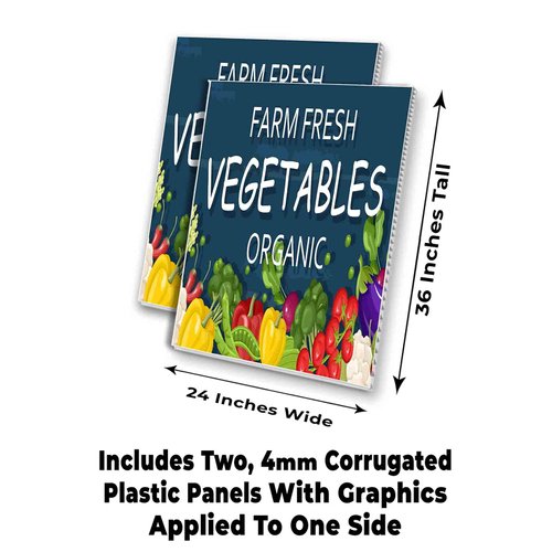 Farm Fresh Vegetables Organic (24" X 36") 4mm Corrugated Plastic Panel, Graphics Applied to 1 Side (Pk of 2)