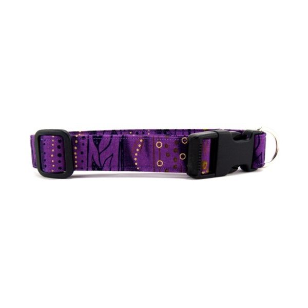 K9 Bytes Purple Stripe Batik Soft Adjustable Dog Collar with Quick Release Buckle Small