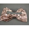 Taupe flower sequins chiffon fabric BOW 4 wide barrette hair clip gator claw