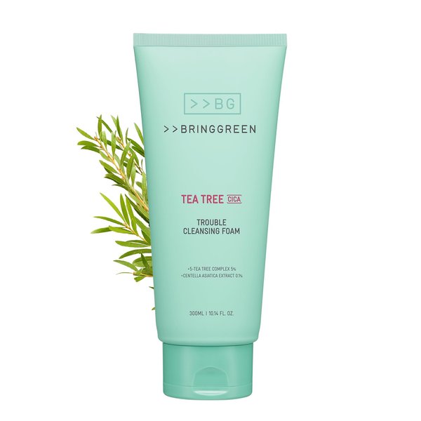 BRING GREEN Tea Tree Cica Trouble Cleansing Foam | Mild Cleanser for Exfoliation, Removes Blackheads, Whiteheads, Facial Residue, for Trouble, Irritated, Sensitive Skin (10.1 Fl. Oz., 300ml)
