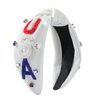 Mixcbe 4th of July Headbands Patriotic USA Beaded Knotted Headbands for Women Red White Blue Crystal Jeweled Wide Knot White Hairband for Independence Day Holiday Gifts (White-beads USA)