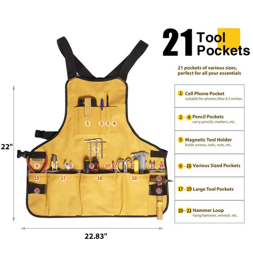 BRITEREE Work Tool Apron for Men and Women, Torso Length with 21 Tool Pockets, Durable Canvas Apron, DIY Enthusiasts
