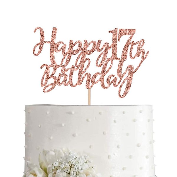 17 Rose Gold Glitter Happy 17th Birthday Cake Topper, Birthday Party Decorations, Supplies