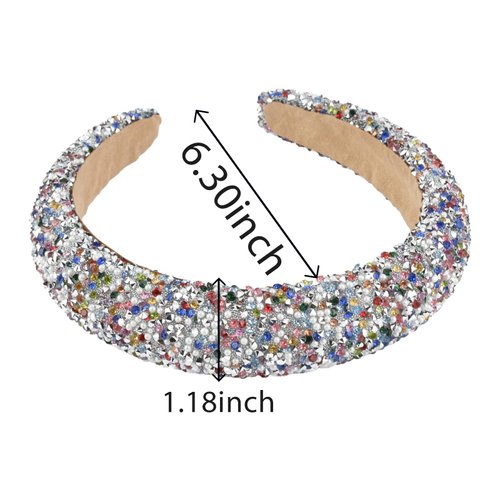 Yonchic 2-Piece Rhinestone Headband, Bling Diamond Headbands for Women Girls Thin/Medium Thick Hair, Glitter Sparkle Jeweled Hair Accessories (Green & Colorful)