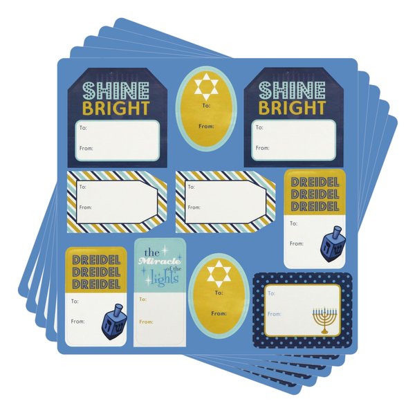 Iconikal Self-Adhesive Gift Tag Labels, Hanukkah, 100-Count