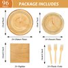 Wiooffen 96 PCS Brown Paper Tableware Set - Rustic Wood Tree Party Supplies for 24 Guests, Includes Plates, Forks, Napkins for Camping, Hunting Theme