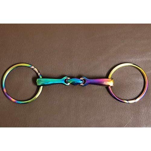 Rainbow Mutli Color Horse Bit Loose Ring Lozenge Fat Link Stainless Steel Snaffle Equestrian Tack Shows (5 Inch)