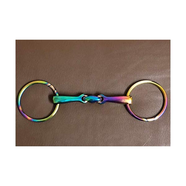 Rainbow Mutli Color Horse Bit Loose Ring Lozenge Fat Link Stainless Steel Snaffle Equestrian Tack Shows (5 Inch)