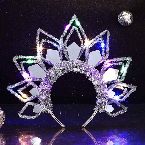 Sixexey Light Up Headband LED Silver Glow Hair Band Rave Party Nightclub Hair Accessories for Women