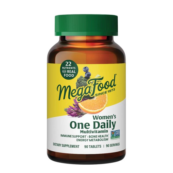 MegaFood Women's One Daily Multivitamin for Women - with Iron, B Complex, Vitamin C, Vitamin D, Biotin and More - Plus Real Food - Immune Support Supplement - Bone Health - Vegetarian - 90 Tabs