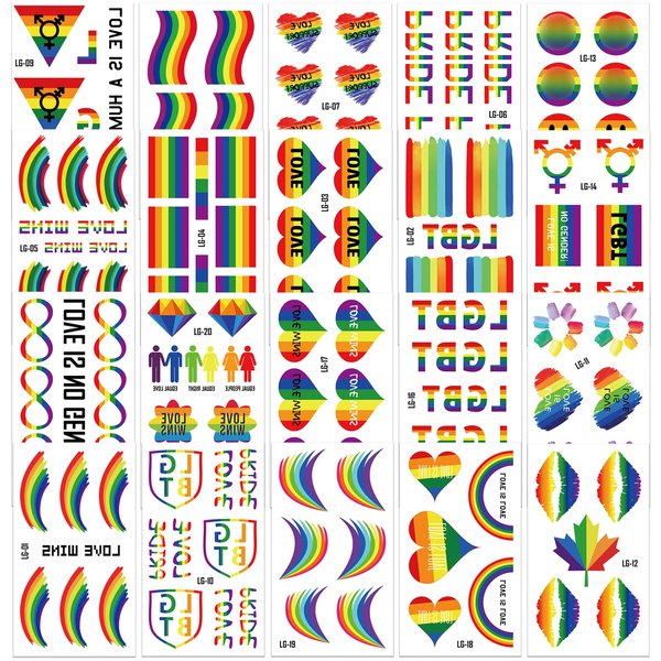 YOKSAS 20 Sheets Rainbow Pride Gay Temporary Tattoo,LGBTQ Rainbow Flag Face Makeup Tattoo Stickers for Pride Stuff Accessories