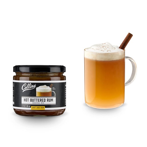 Collins Hot Buttered Rum Mix, Made With Brown Sugar and Butter with Vanilla and Rum Flavors, Hot Cocktail Recipe Ingredient, Bartender Mixer, Drinking Gifts, Home Cocktail bar, 12 fl oz
