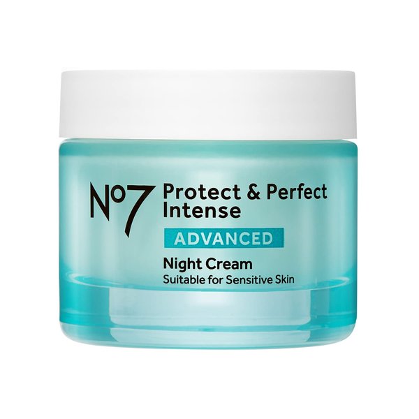 No7 Protect & Perfect Intense Advanced Night Cream - Hydrating Face Moisturizer for Anti Aging - Contains Vitamin E & Shea Butter For Glowing Results using Collagen Peptide Technology (1.69 fl oz)