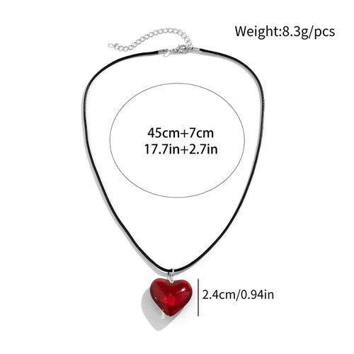 Fuqimanman2020 Y2K Big Heart Pendant Necklace Chunky Glass Puffy Heart Necklace Trendy Jewelry for Women Girls-0.94" Red Heart