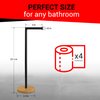 Toilet Paper Holder Stand, Modern Bamboo Base Free Standing Toilet Paper Holder with Storage, Sturdy Black Metal Stand with Weighted Base, Sleek and Decorative Freestanding Bathroom Toilet Roll Holder