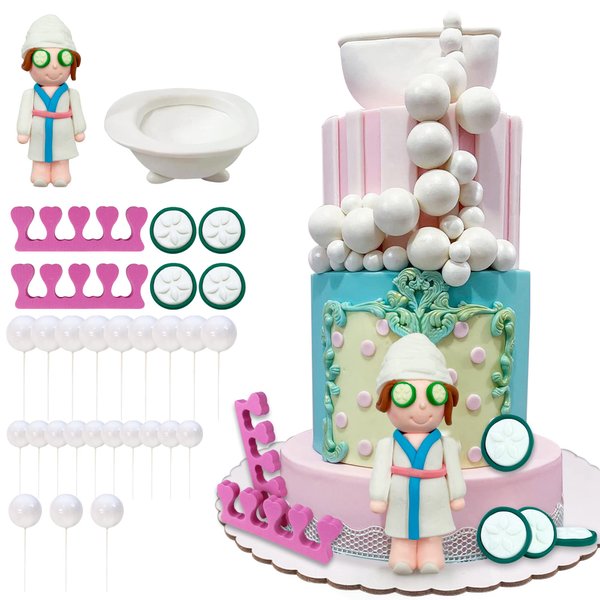 Spa Party Cake Topper Decoration Balls Cake Topper Spa Theme Party Supplies for Make Up Party Birthday Party Favor Decoration