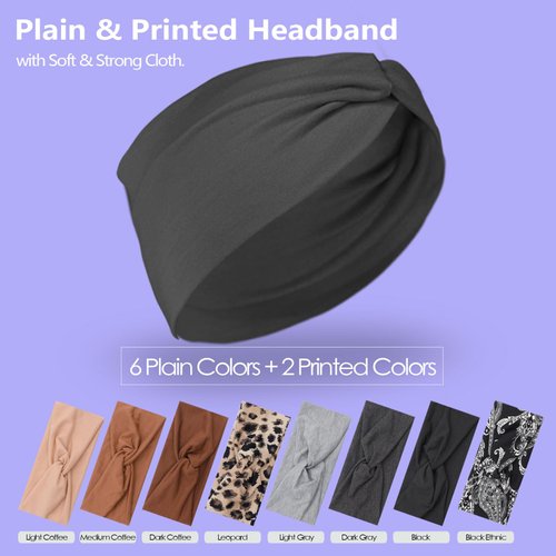 Melbelia Wide Headbands for Women Non Slip, Boho Thick Head Bands Soft Elastic Stretchy Sweat Absorbed Hair Accessories for Sport Yoga Workout Running, 8Pcs