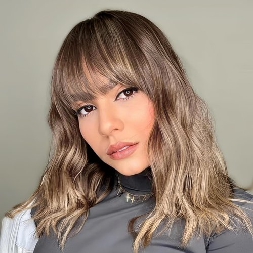 testar Brown Bob Wigs with Bangs Short Ombre Ombre Blonde Wigs for White Women Short Wavy Curly Bob Wigs Natural Synthetic Wigs for Girls Daily Cosplay 14 IN