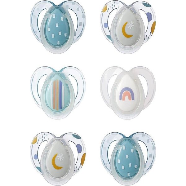 Tommee Tippee Night Time Glow in The Dark Pacifiers, Symmetrical Design, BPA-Free Silicone, 6-18m, 6 Count