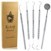 Dental Tools Set - Professional Stainless Steel Krisp Beauty 5 Pc Dental Pick Tartar Remover Plaque Scraper Probe Scaler Mouth Mirror Oral Hygiene Care Dentist Teeth Cleaning Kit for Adults