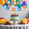 Blue and Orange Birthday Banner, Happy Birthday Banner Blue Party Decorations for Boys Kids 1st Birthday Decor