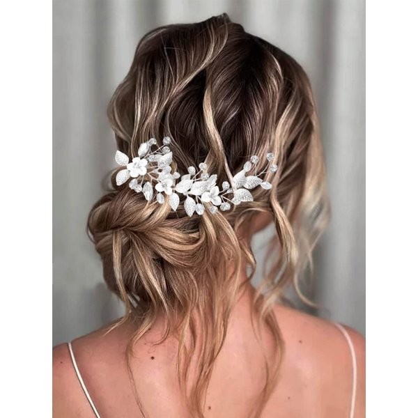 HEREAD Leaf Bride Wedding Headpiece Silver Rhinestone Bridal Hair Vine Crystal Hair Accessories for Women and Girls