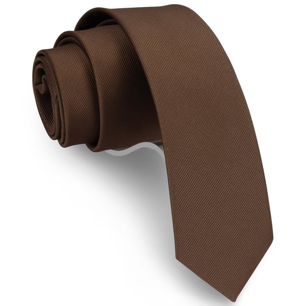 GUSLESON Dark Brown Skinny Tie Solid Ties for Men Thin Slim Necktie (0973-31)
