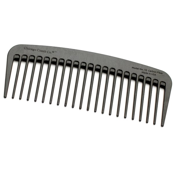 Chicago Comb Model 10 Carbon Fiber, Compact Wide-Tooth Comb, Made in USA, Anti-Static, 5 Inches (12.7 cm) Long, Graphite Black