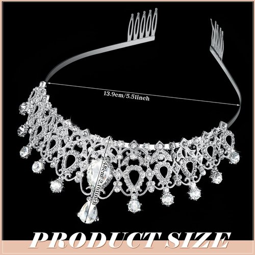 Loetere 12 Pcs Crystal Tiara and Princess Crown with Comb Crown Rhinestone Women Girls Tiara Headpiece Queen Hair Accessories for Birthday Party Wedding Prom Halloween Cosplay Costume(Silver, Silver)