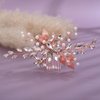 Teyglen Bridal Wedding Hair Combs Flower Rhinestones Crystal Side Hair Comb Gold Silver Leaf Crystal Bride Hair Accessories for Women Bride Girls (Rose Gold)
