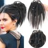 Claw Clip Messy Hair Piece Tousled Updo Messy Hair Bun Hair Scrunchies Synthetic Wavy Curly Chignon Hair Extension Ponytail Hairpieces for Women (Black)
