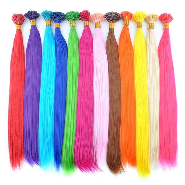 DENIYA Synthetic I Tip Keratin Fusion Hair Extensions Various Color 5G/Strand 50 Strands/Pack Keratin Tip Stick Hair Extensions (I-Tip 45cm) (50 Strand for Rose Pink)