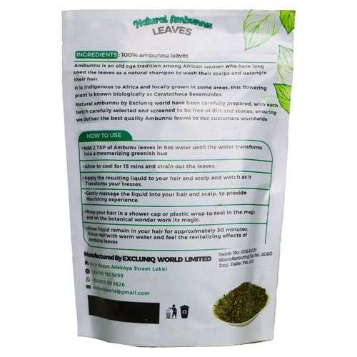 Natural Ambunnu Leaves by Excluniq World 50g pack | Herbal Hair Detangler, Shampoo & Conditioner for Dry and Damaged Hair | African Traditional Scalp & Hair Care Remedy for Girls, Women & Men