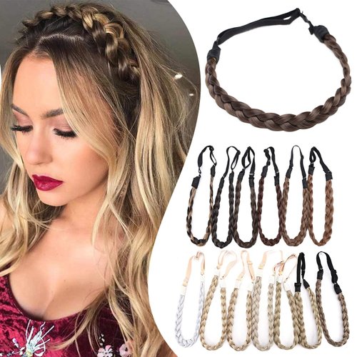 Hairro Braid Hairband Braided Hair Band Braided Hairband Braid Headband Synthetic Hair Plaited Braided Headband Elastic Stretch Braided Hairpiece 3 Strands For Women Girls 27g #9/10 Ash Brown