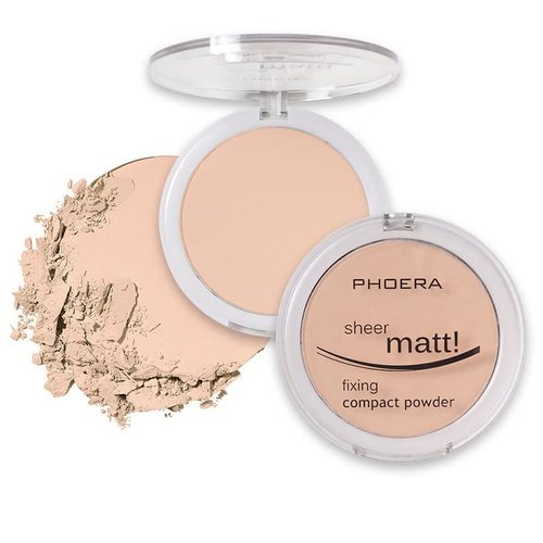 2 Pack PHOERA Matte Face Powder, Control Oil Brighten Skin Color Cover Blemish Whitening Makeup Face Setting Setting Powder Foundation。202- Natural Beig
