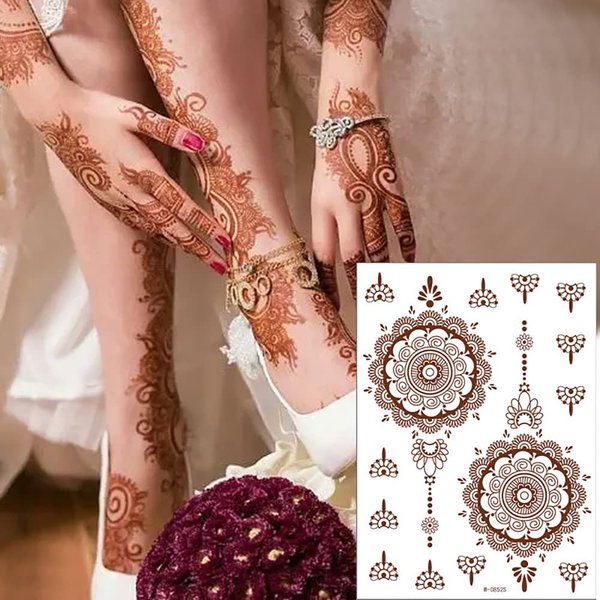 Brown Temporary Tattoo Stickers 8 Sheets Henna Stickers Exquisite Lace Mandala Waterproof Fake Tattoos stickers Parties Decoration Suppliers Flower Design for Women Arm Legs Body Art Party Decorations