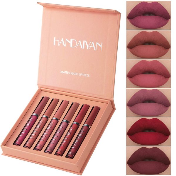 6Pcs Matte Liquid Lipstick Set Lip Stain Makeup, Long Lasting High Pigmented Nude Waterproof Non-Stick Cup Lip Gloss Kit for Girls Women Make up Gift Set