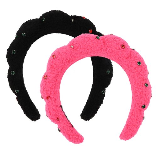 ACO-UINT 2 Pack Spa Headbands for Washing Face, Rhinestone Skincare Headbands Makeup Headband Sponge Face Wash Headbands, Terry Cloth Headbands Puffy Hair Band for Washing Face