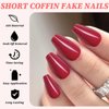 LuckForever 240pc Coffin Press on Nails Medium Fake Nails Red Glue on Nails Short Ballerina Coffin Nails Press ons Acrylic Nails False Nails Full Cover Artificial Fingernails with Adhesive Tabs