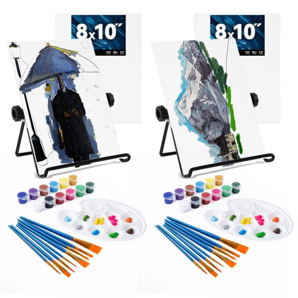 2 Pack Acrylic Paint Set for Kids & Adults, Painting Party Kits With 12*2 Acrylic Paint, 8*2 Brushes, 2*2Canvas Boards and 1*2 Easel and 1*2 Palette, Art and Craft Supplies Set for Student & Beginner