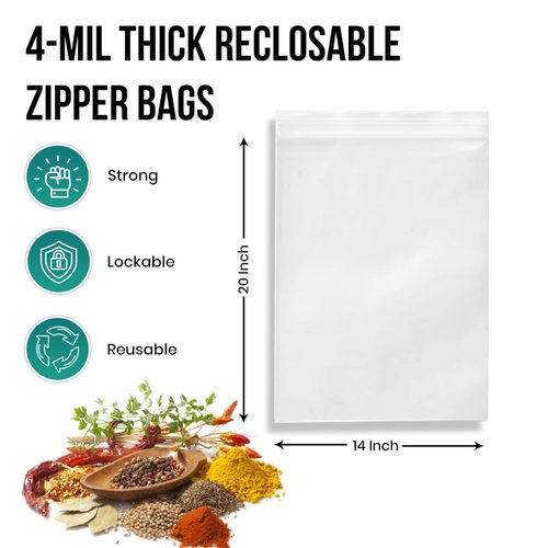 Levex - 14" x 20" (200 Count) 4 Mil Heavy Duty, Strong & Durable Clear Reclosable Zip Plastic Poly Bags with Resealable Lock Seal Zipper for Travel, Storage, Packaging & Shipping