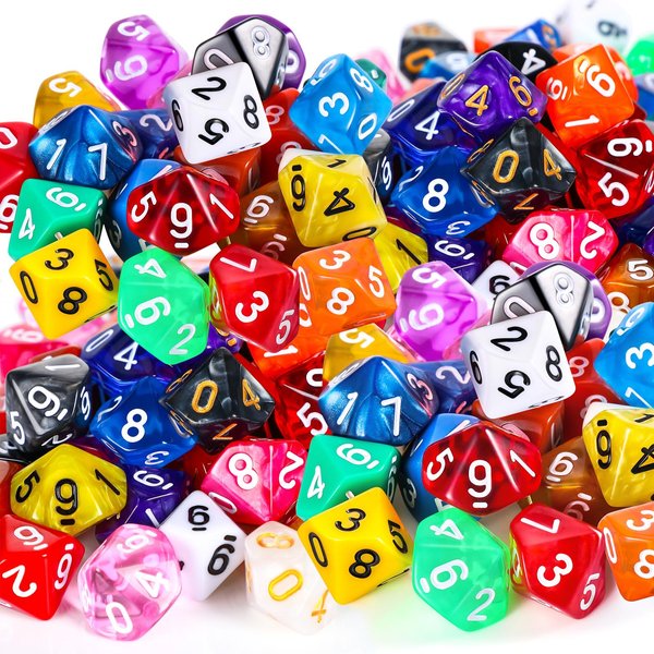 100 Pieces Polyhedral Dice Set with Black Pouch Polyhedral Dice Compatible with RPG MTG Table Games Multi Colored Assortment (10 Sided)