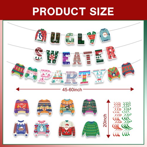 Christmas Ugly Sweater Party Decorations - Include Hanging Banner Hanging Swirl Ugly Sweater Christmas Party Supplies for Christmas Holiday Xmas Tacky Sweater Party