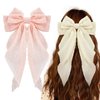 Ambesi Big Bow Hair Clips 2pcs, Long Tail French hair Bows for Women Girl, Pink Beige Bow Hair Barrette, Soft Bow Hair Dress Up Accessories Decor for Birthday/Bachelorette Party/Wedding