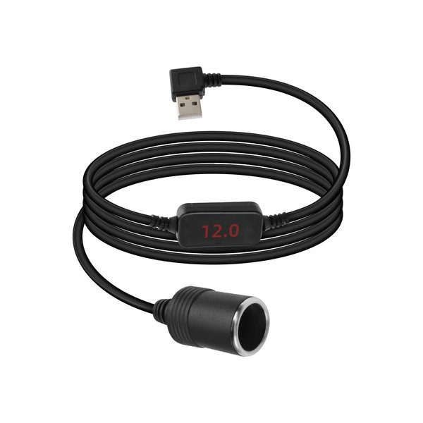 YANBORONSN USB A Male to Cigarette Lighter Female with Digital Display, 90 Degree USB A 5V to 12V Cigarette Lighter Socket Adapter Compatible with Dashboard,Radar (3.9FT)