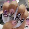 24 Pcs Halloween Press on Nails Short Square - SHANRUN Pink Fake Nails Press ons Patches French Nail Art Tip Glue on Nails Full Cover Acrylic False Nails with Swirl Skeleton Glitter Design for Women