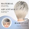 Jolelyne Short Blonde Pixie Cut Wig with Bangs Ombre Light Brown and Dark Brown Wig Short Curly Wigs for White Black Women Wavy Fluffy Layered Synthetic Hair Wig Natural Looking Ash Blonde Wig