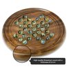 Wooden Solitaire Board Game with Glass Marbles, Classic Wooden Solitaire Game, Indian Handcrafted Sheesham Wood Game Good for Mental Development – 9 inches Diameter